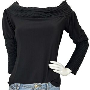 Joseph Ribkoff Black Off Shoulder Ruched Top Sz 8 Elegant Designer Blouse Shirt